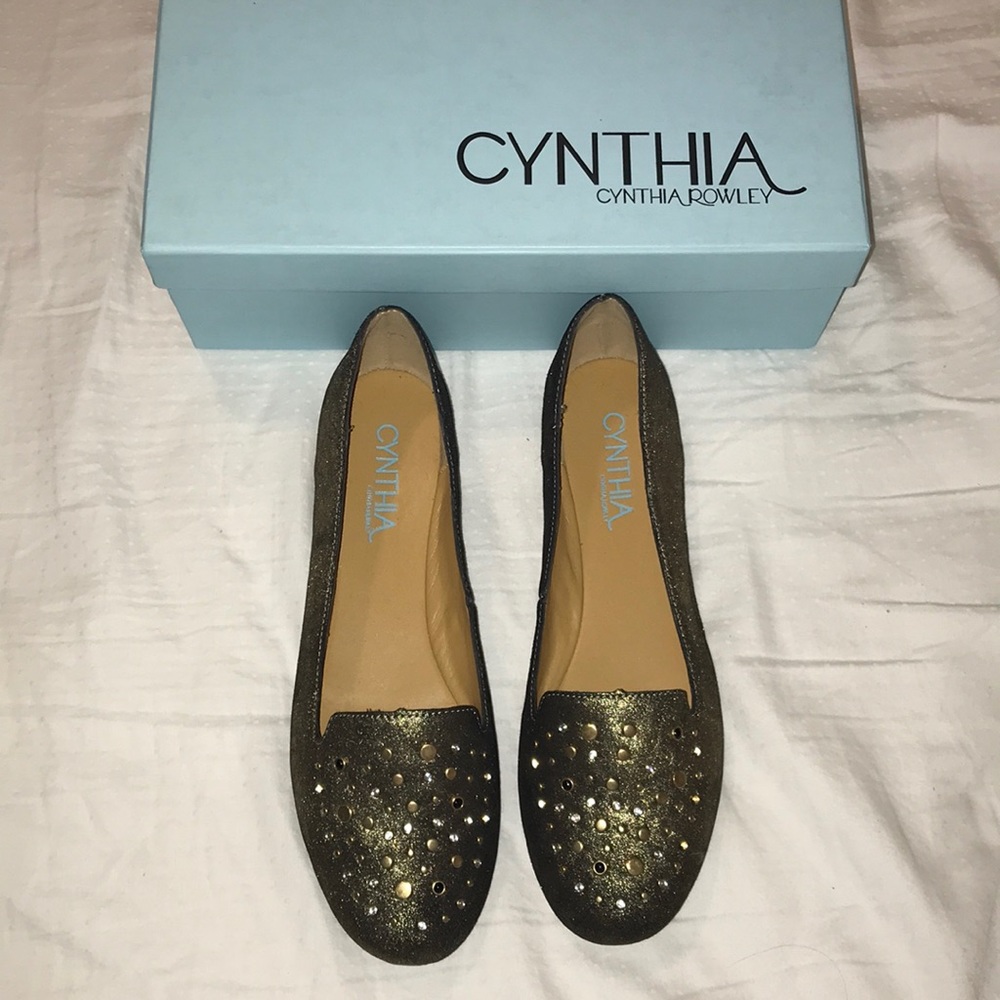 Cynthia Rowley black/gold smoking style flats